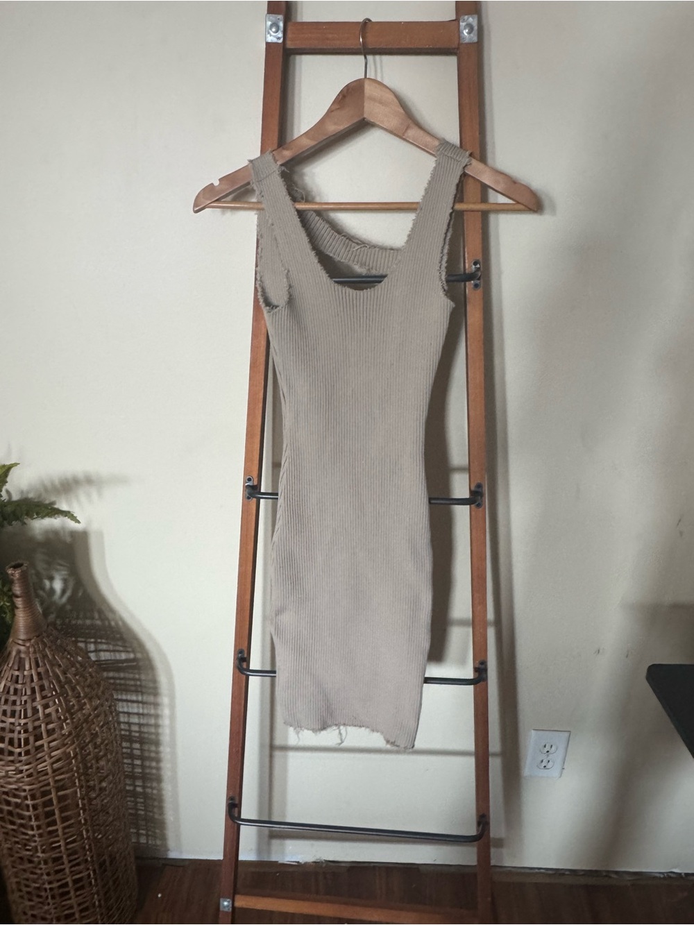 Ribbed Sleeveless Midi Dress in Beige